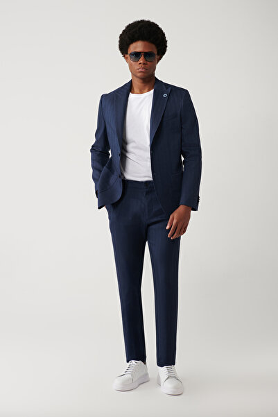 Avva Men's Navy Blue Side Pocket Flexible Fabric Lightweight Relaxed Fit Trou...