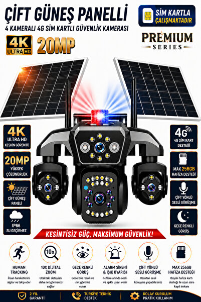 MEYTECH 204 Sim Kartlı Kamera 4 Kameralı Güneş Panelli 4G Güvenlik Kamerası G...