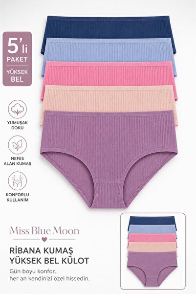 missblue moon Dámské žebrované bavlněné kalhotky 5 balení 5450