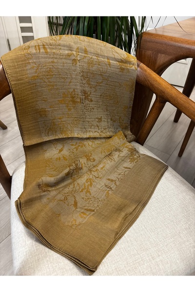 Tema Butik Hardal/Gold Çiçek desenli Naia pamuk şal