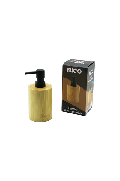 Go İthalat Round Wooden Bamboo Liquid Soap Dispenser Black Plastic Pump Diame...