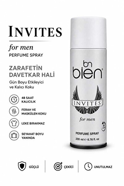 Bien Professional Invites Erkek Parfüm Sprey Etkileyici Kalıcı Odunsu Ferah D...