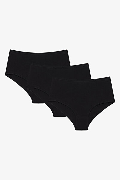 Penti Schwarze 3-teilige Baumwoll-Slip-Höschen mit hoher Taille