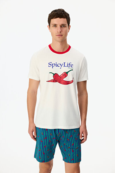 Penti Erkek Spicy Life Sebze Desenli Kısa Kollu Şort Pijama Takımı