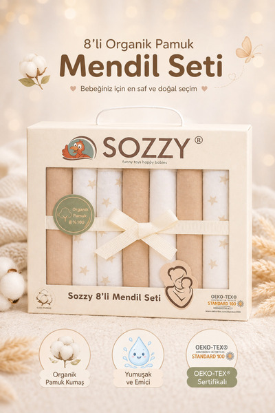 Sozzy مناديل للفم 8 قطع قطن ممشط ناعم