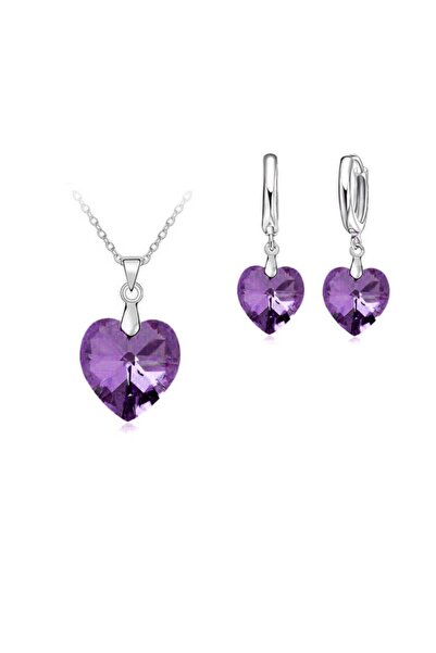 Choice Purple Love Heart Shape Women 925 Sterling Silver Color Bridal Jewelry...