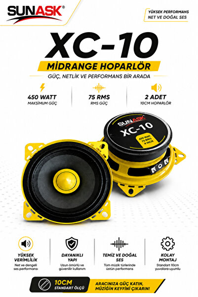 SUNASK Bm boschamnn 450 Watt 75 Rms 10 cm Kurşun Göbek Midrange Oto Hoparlör ...