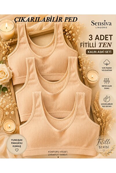 sensiva lingerie عبوة من 3 قطع من البستير ذو الأشرطة السميكة - مع وسادات قابل...