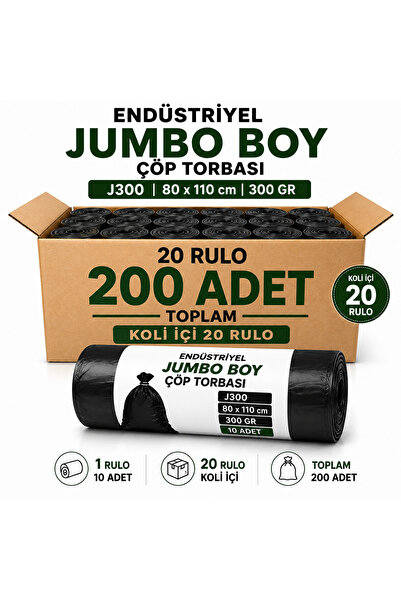 livaambalaj Endüstriyel Jumbo Boy Çöp Torbası J300 80x110 cm 300 Gr - 20 Rulo...