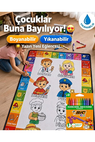 Nizal Home Eğitici Yıkanabilir Tekrar Boyanabilir Çocuk Odası Oyun Matı Boyam...