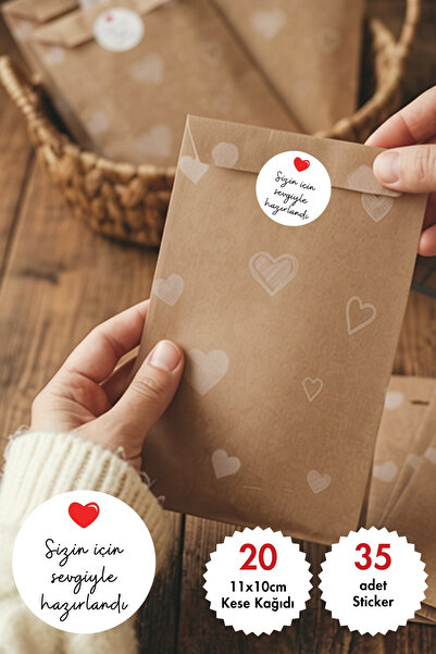 Bimotif 20li kalpli kese kağıdı (11x20 cm) ve stickerdan oluşan hediye paketi...