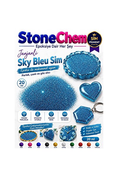 stonechem Sky Blue Parlak Epoksi Sim 20 ml Yoğun Glitter Efekt