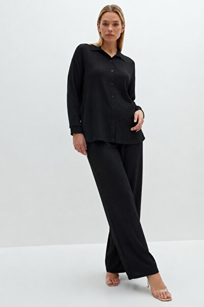Elisho Shirt Collar Wrinkle Fabric 2-Piece Set