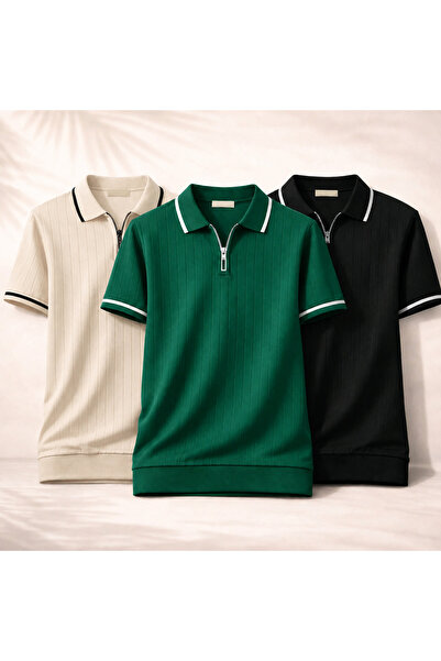 pepule Men's 3-Pack Polo Collar Textured Knit Half-Zip Regular Cotton Multico...