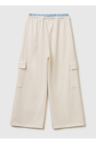 United Colors of Benetton Girl's Ecru Cargo Sweatpants with Pocketed Wide Leg...