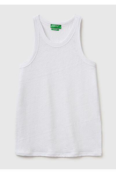 United Colors of Benetton Women's white 100% linen seamless regular fit crew ...