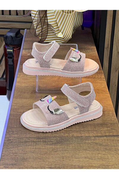 homiro Children's Single Strap Glitter Sandals-Powder