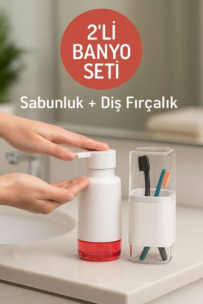 Open Home Concept 2-Piece Practical Liquid Soap Dispenser and Toothbrush Hold...