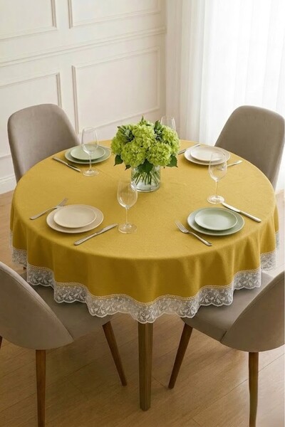 Rona Home Round Tablecloth Stain Resistant Liquid Repellent Ruched Kitchen Li...