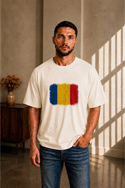 sngl tekstil Men's Oversized Romania Flag Printed Short Sleeve T-Shirt S m L ...