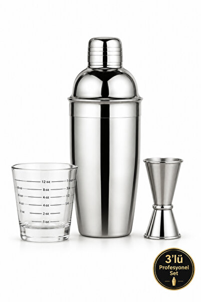 Epinox 3'lü Barmen Kokteyl Seti - Paslanmaz Çelik Shaker 500 ml + Jigger 15/3...
