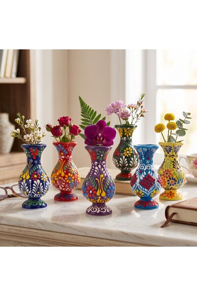 sharp&art El Yapımı Mini Çini Vazo Seti, 6 Farklı Renk, 10 cm