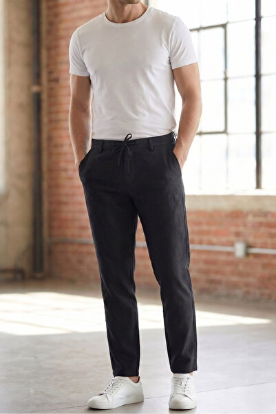 TheSeason Erkek Siyah Likralı Kırışmaz Bağcıklı Comfort Fit Ofis Stili Chino ...