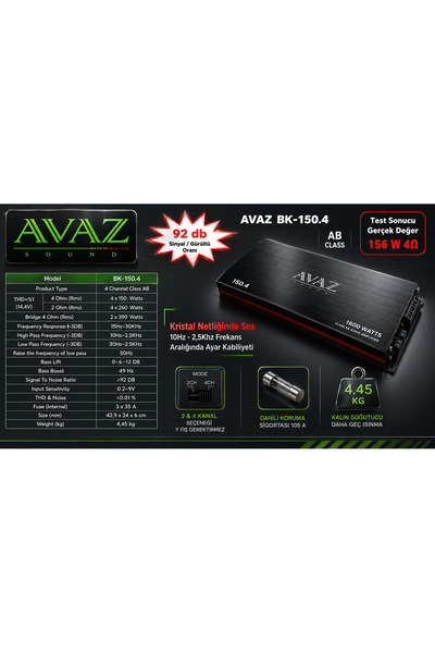 avaz Bk-150.4 Ab Class 4x150 Rms Anfi (AMFİ)
