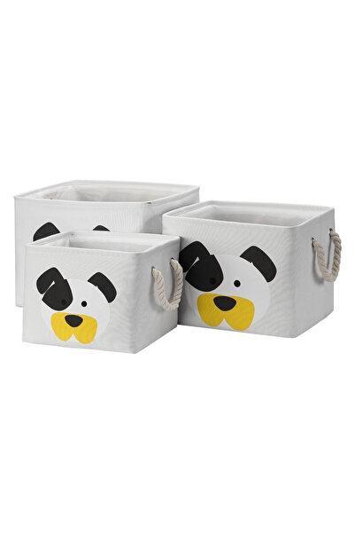 Lawazim 3-Piece Polyester Cotton Fabric Rectangular Storage Basket Set with R...