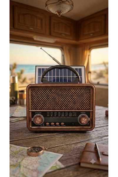 HMO Store Nostaljik Ahşap Tasarım Bluetooth Hoparlörlü Şarjlı Radyo - FM / AM...
