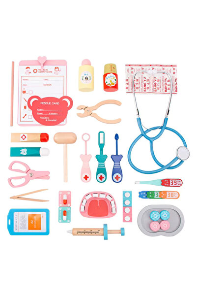 bebeLOGIC Set trusa medicala de joaca DOCTOR cu piese din lemn, Stetoscop functional, 36 piese, bebeLOGIC™