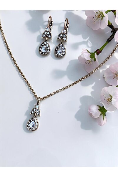 FAYRA ACCESSORIES Crystal stone teardrop necklace and dangle earring set