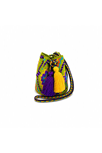 Dusa Craft El Yapımı Mini Wayuu Örgü Kadın Omuz Çantası – Etnik Desenli Püskü...