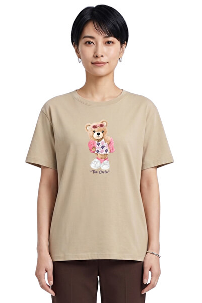 DK DAKSEL Daksel Women's Too Cute Teddy Bear Printed Oversize Cotton Crew Nec...