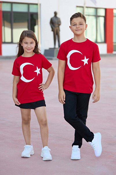 Fulla Moda Türk Bayrağı Baskılı Unisex Çocuk Tişört