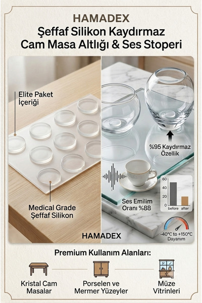 HAMADEX HAMADEX28 Adet 14mm 2mm Kalinlik Şeffaf Silikon Kaydırmaz Cam Masa Al...