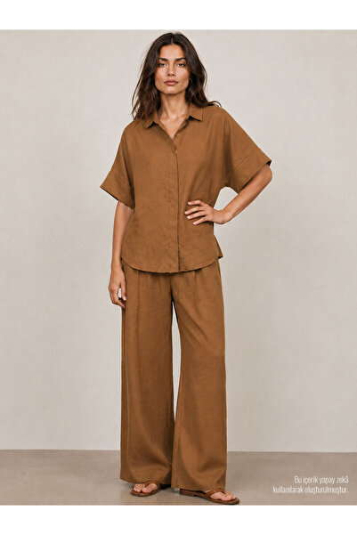 RİVUS Elastic Waist Linen Trousers - Brown
