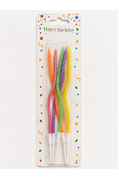 Adana Pasta Malzemeleri ERT-MUM-109 SİMLİ MAKARON RENK SPİRAL MUM 6 ADET
