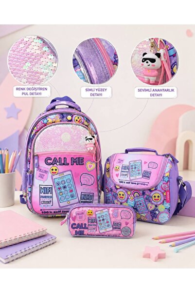 MUGGLE Mu-5751 Call Me Patterned School Bag Set of 3 – Backpack, Lunchbox and...
