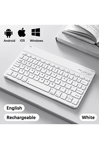 Choice3 White Wireless Bluetooth-compatible Keyboard For Android iOS Tablet U...