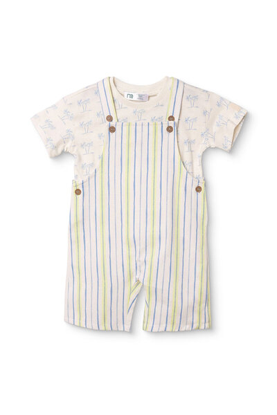 MOTHERCARE Erkek Bebek Şort Salopet-Tshirt Çizgili Düğmeli Bisiklet Yaka Kısa...