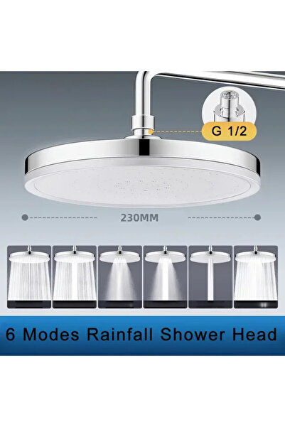 Choice Silver New 230mm Big Panel Showerhead 6 Mode Supercharge Rainfall Show...
