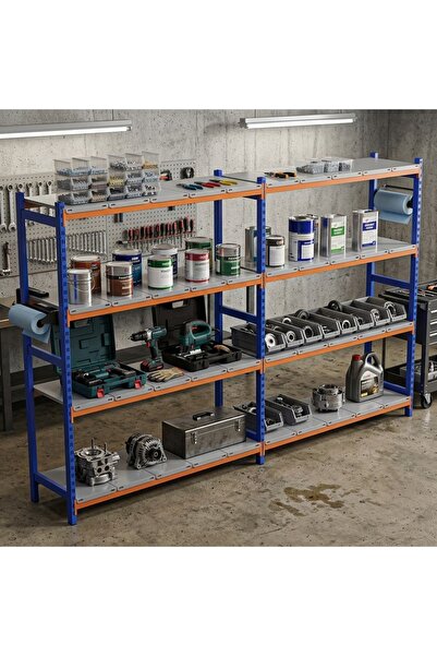 RafBurada 4 Katlı Duble Depo Rafı - 300-350 Kg Taşıma Kapasiteli Hafif Rack R...