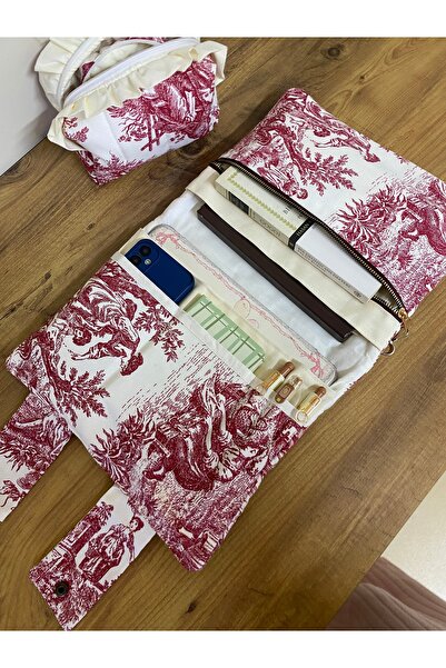GÖKDAĞ BEDDING Fermuarlı Bordo Desenli El Yapımı Tablet Kılıfı Organizer-Kale...