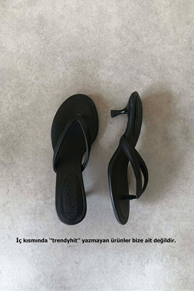 trendyhit Veno Siyah Mat Parmak Arası 4cm Topuklu Kadın Terlik