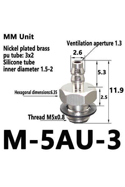 Choice M-5AU-3 10pcs 2mm 3mm 4mm 6mm 8mm OD Air Pneumatic Hose to M3 M4 M5 M6...