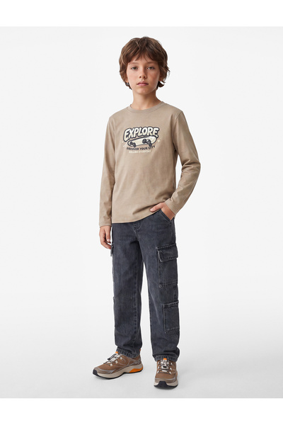 Koton Cotton Long Sleeve Crew Neck Printed T-Shirt