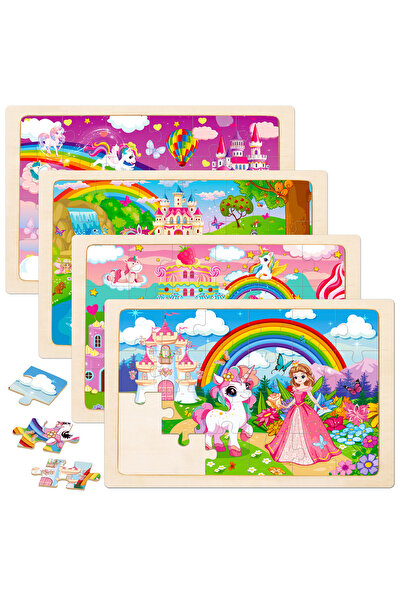 Choice 4PCS 4 Packs Unicorn Princess Educational Preschool Toddler Wooden Jig...