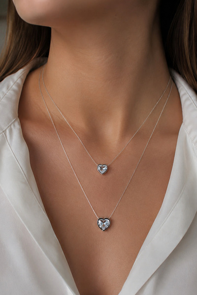Modex Silver Color Invisible Fishing Line Stone Double Heart Ghost Necklace