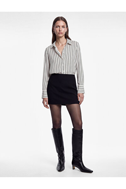 Koton Viscose Long Sleeve Buttoned Classic Collar Striped Satin Shirt